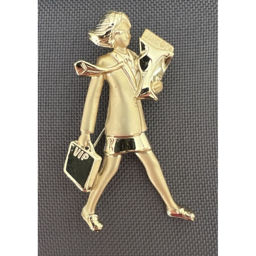 AJC Vintage Pin Brooch Bringing Home Bacon Boss Lady Woman VIP‎ Signed